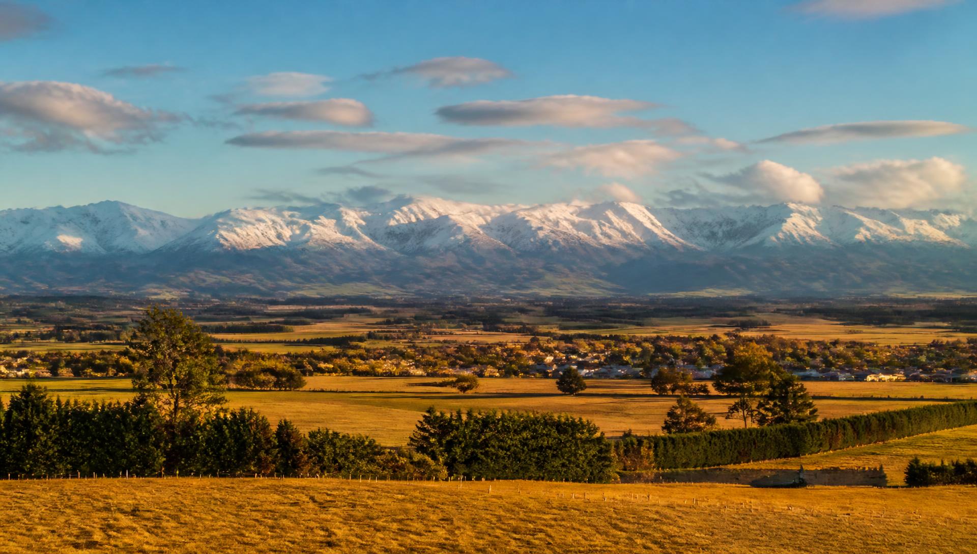 The Selwyn district with the Southern Alps in the distance